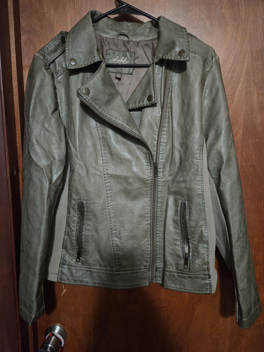 Sebby Olive Green Faux Leather Moto Jacket